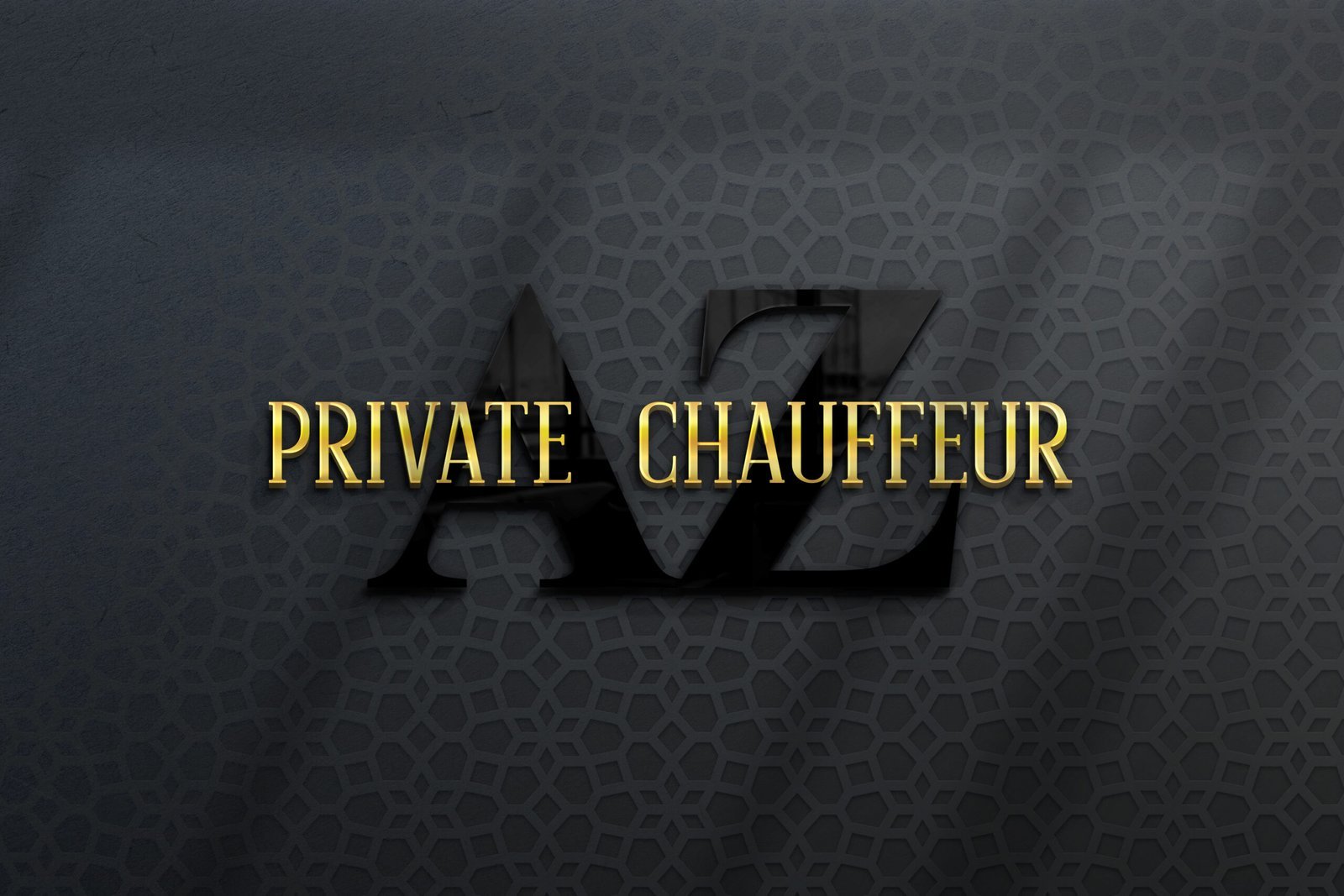 AZ Private Chauffeur official 3D dimensional brand emblem at corporate headquarters